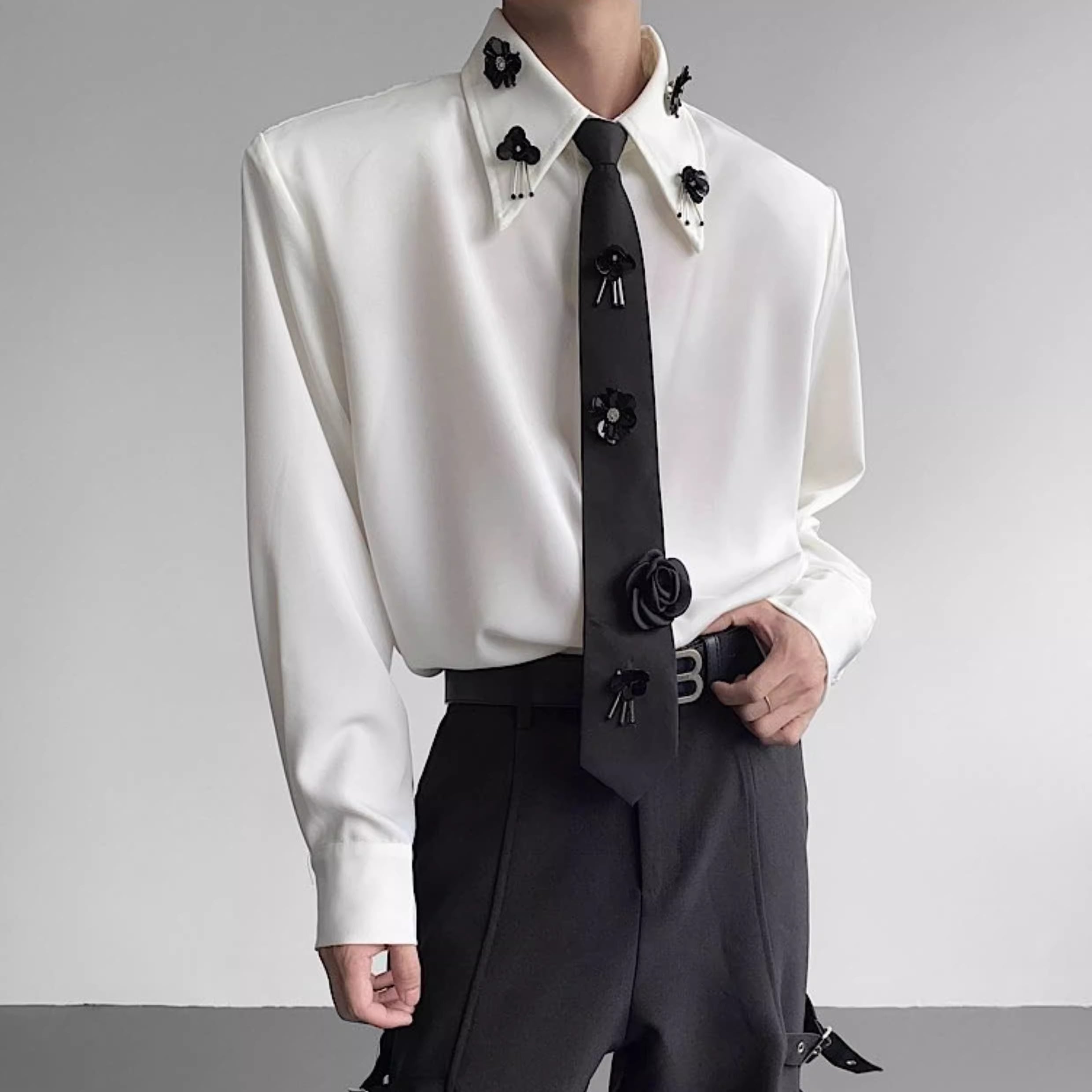 フラワーデコレーション 長袖 シャツカラー シャツ 1color MTO0486