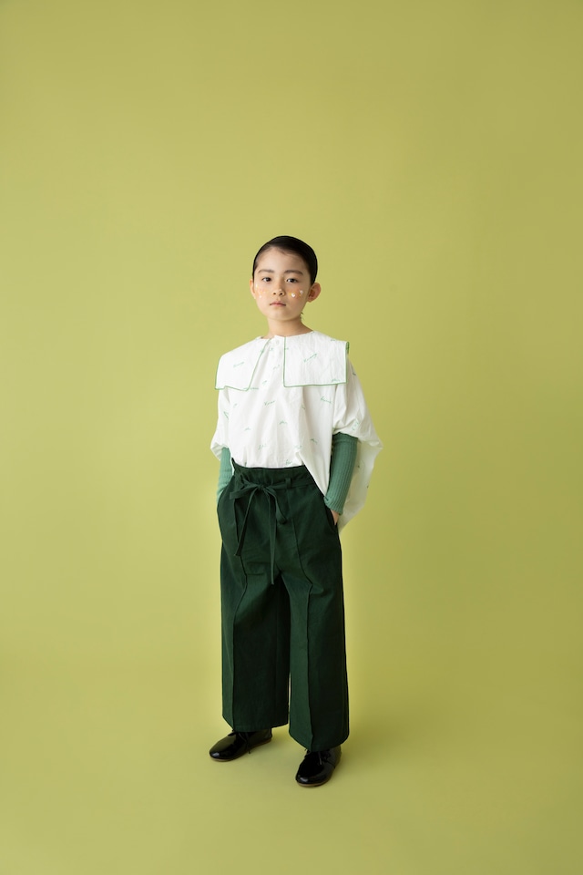 【21AW】folkmade(フォークメイド)  embroidery rogo sailor シャツ offwhite×green(L)