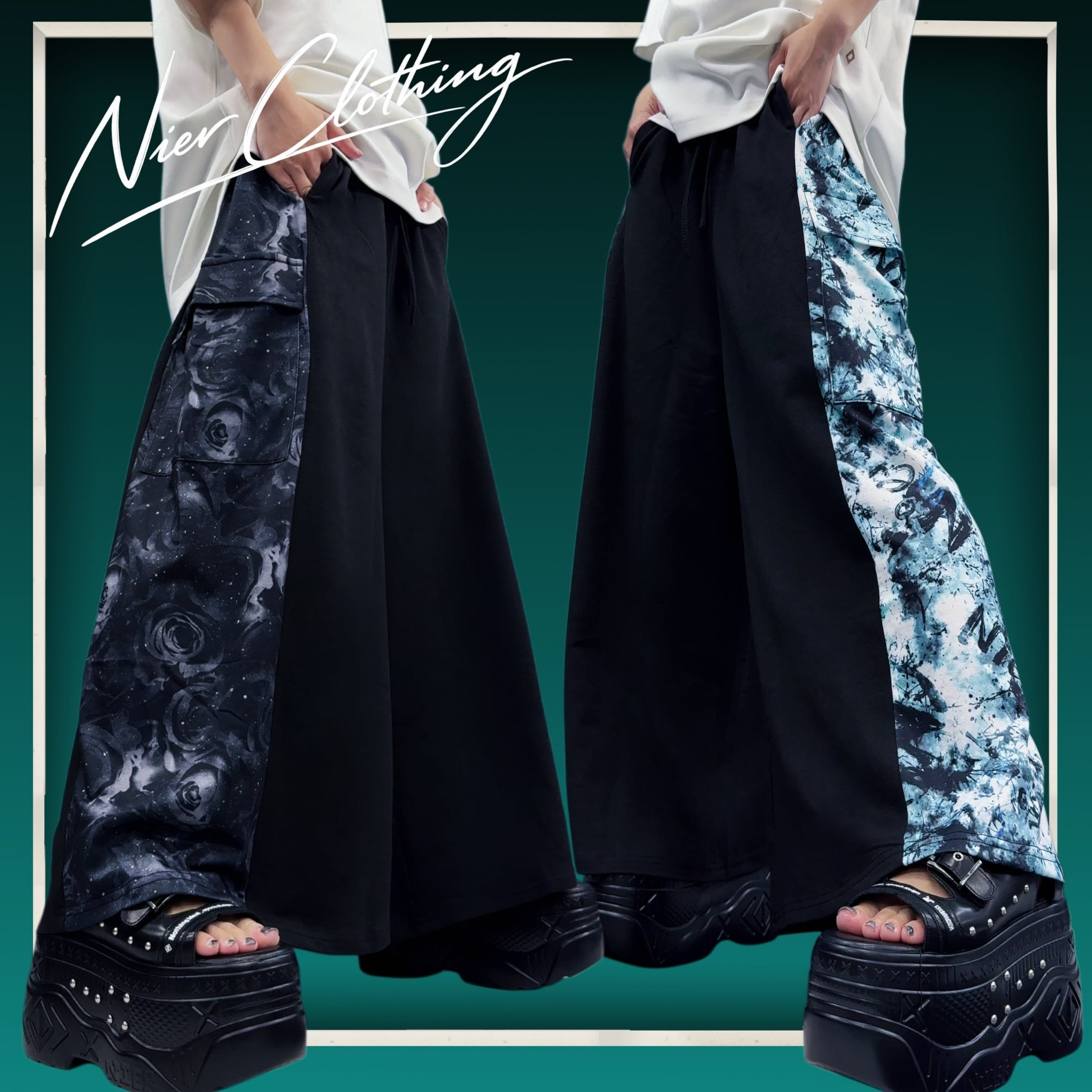 3rd day SPECIAL PRESENT】4POCKET MIX DESIGN WIDE PANTS【黒薔薇