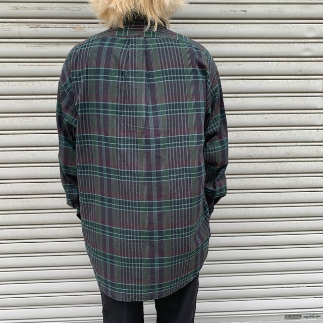90s ラルフローレン BLAIRE チェック柄シャツ グリーン系 M