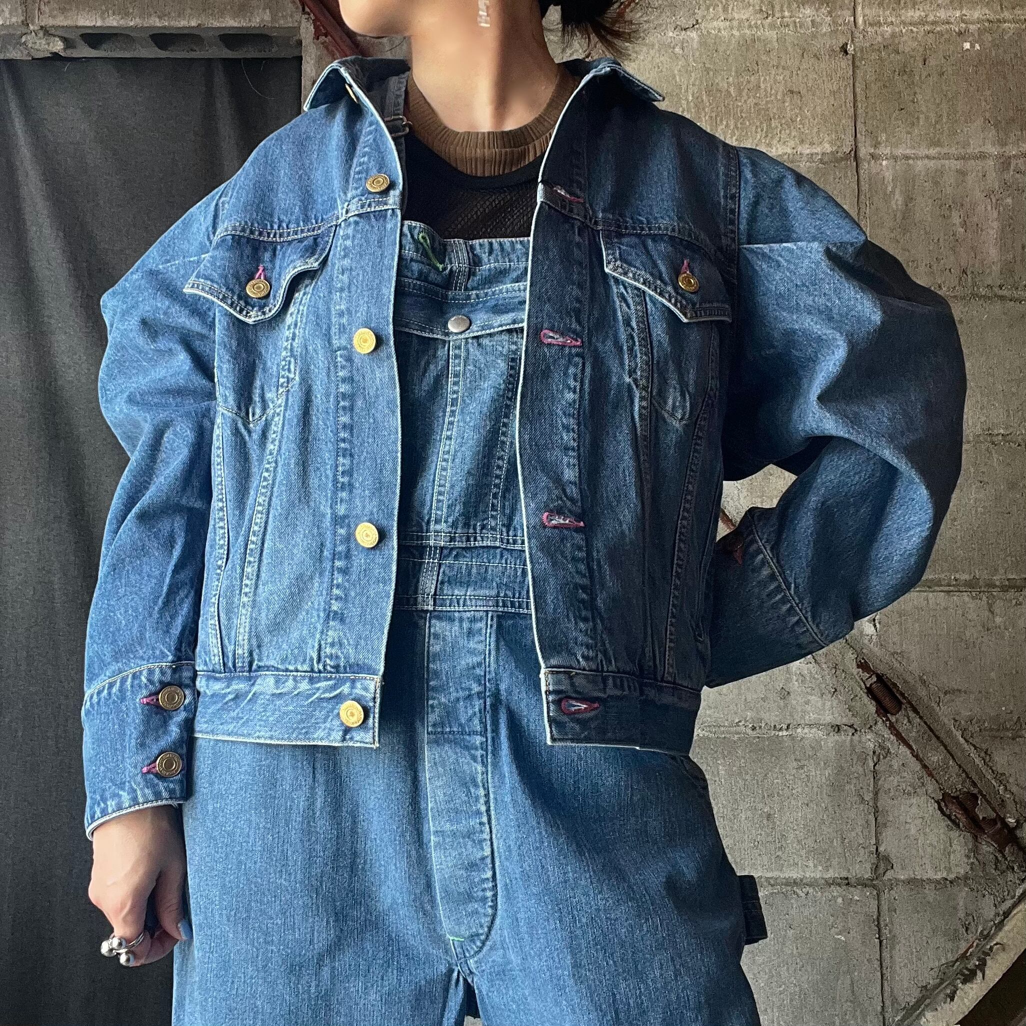 HOLIDAY】 PUFF SLEEVE DENIM JACKET (PINK STITCH) | olaf