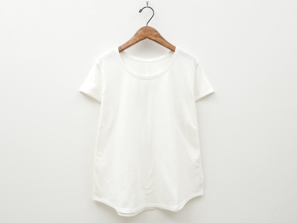 スーピマコットン天竺フレンチ袖プルオーバー c/#白