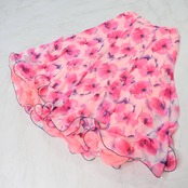【美品 日本製 社交ダンス衣装】ピンク SEKINE セキネ スカート 蛍光 パープル 紫 花柄 フリル レース 軽い ふんわり 練習