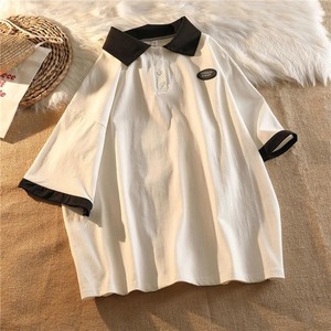 トップス ポロシャツ 白トップス 袖あり 半袖 5分袖 五分袖 襟付き ストレート ワイド 伸縮性 前ボタン 綿 シンプル カジュアル 大人 おしゃれ お洒落 レトロ こなれ感 ラフ メンズライク ボーイッシュ 主役級 存在感 抜け感 無地 ワッペン 春 夏 10代 20代 30代 レディース 女性用 通勤 学生 通学 デート お出かけ お泊まり 休日 運動 旅行 着回し 普段使い 韓国系 L XL 2XL 3XL 4XL ビッグサイズ ゆったり ホワイト