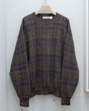 checked crew neck knit / wool × alpaca blend / Made In ITALY
