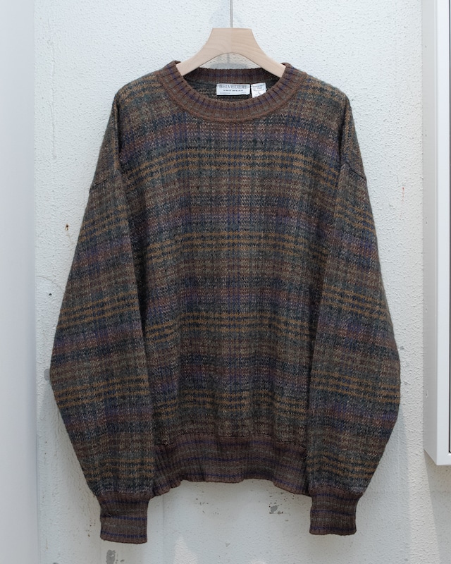 checked crew neck knit / wool × alpaca blend / Made In ITALY