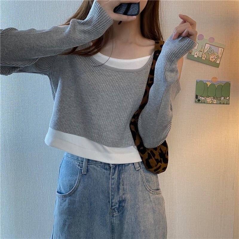 サマー薄手スタイルニットセーター スタンダードスリムショートカラートップス ロング レトロ 夏物 オフショルダー 1号婦人39905107558