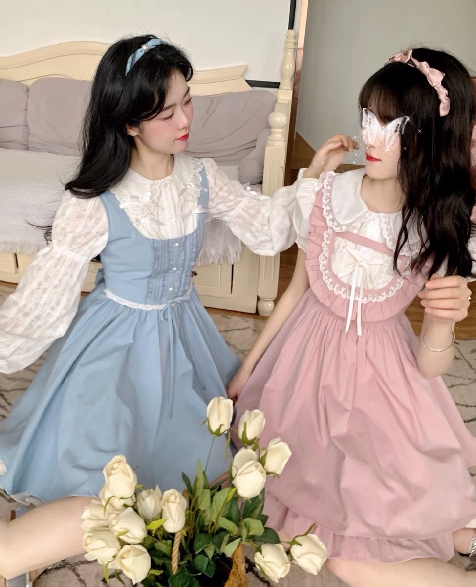 ワンピース デニム 水色 ワンピース リボン 上品 発表会 エレガント 赤