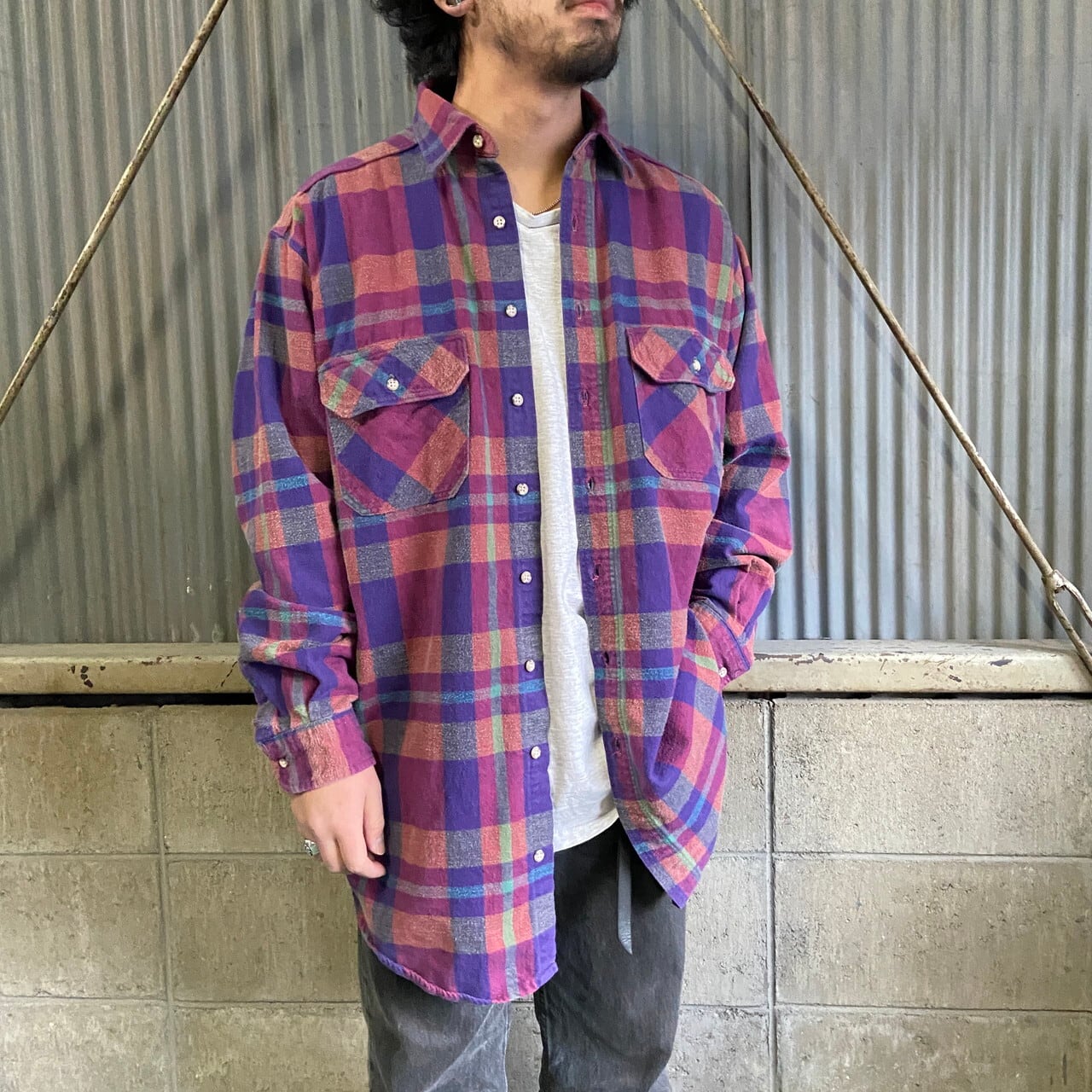 80年代 USA製 WOOLRICH ウールリッチ チェック柄 ヘビーネルシャツ 