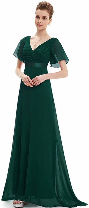 ★送料無料★15号☆背中V字胸元プリ－ツカラ－ロングドレス(OPN3633)