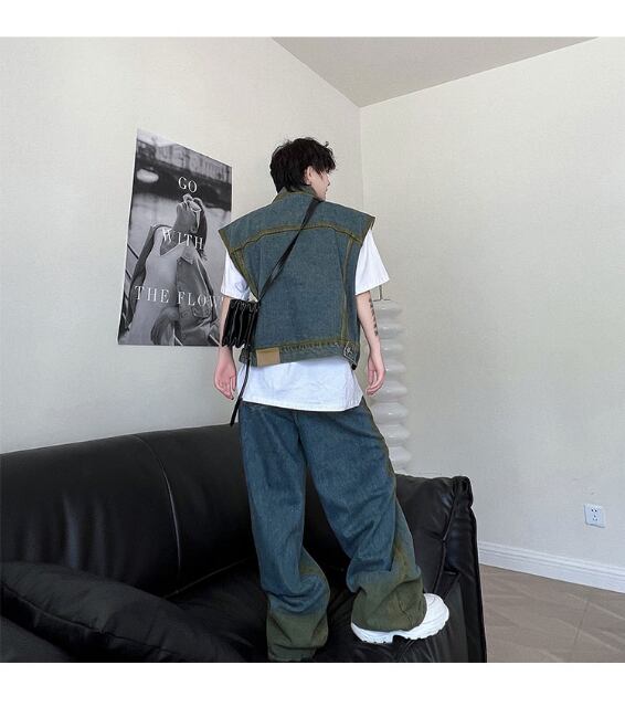 予約販売】メンズ セットアップ メンズ デニム ベスト ペイント