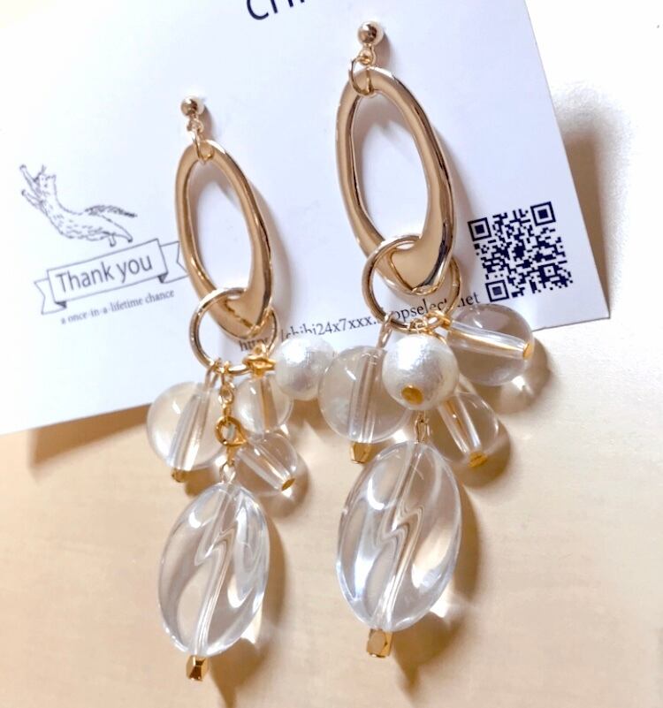 #985D ゴールド クリア じゃらじゃら ハンドメイド ピアス イヤリング JaraJara☆clear×gold 大ぶり ピアス/イヤリング | fancy_chiya