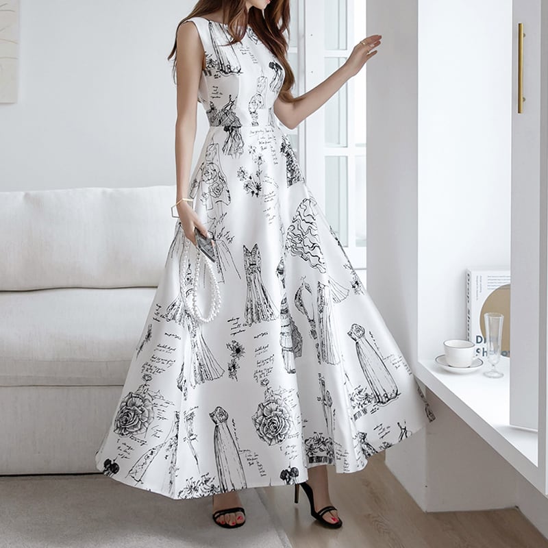 【dress】ノースリーブAラインロングワンピース Q8355