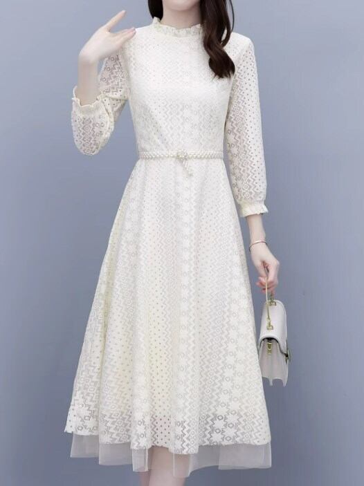 ドレス ミモレ ミモレ丈 袖あり 長袖 ラウンドネック Aライン ハイウエスト かわいい 大人可愛い きれいめ シンプル 大人 上品 おしゃれ お洒落 大人可愛い 大人女子 ラブリー キュート ガーリー 個性的 クール セクシー エレガント 華やか 上品 お姫様 お嬢様 清楚 無地 20代 30代 レディース デート 女子会 パーティー イベント レストラン 韓国 韓国系 オルチャン ファッション コーデ スタイル 二の腕カバー 春 秋 二次会 1.5次会 お呼ばれ