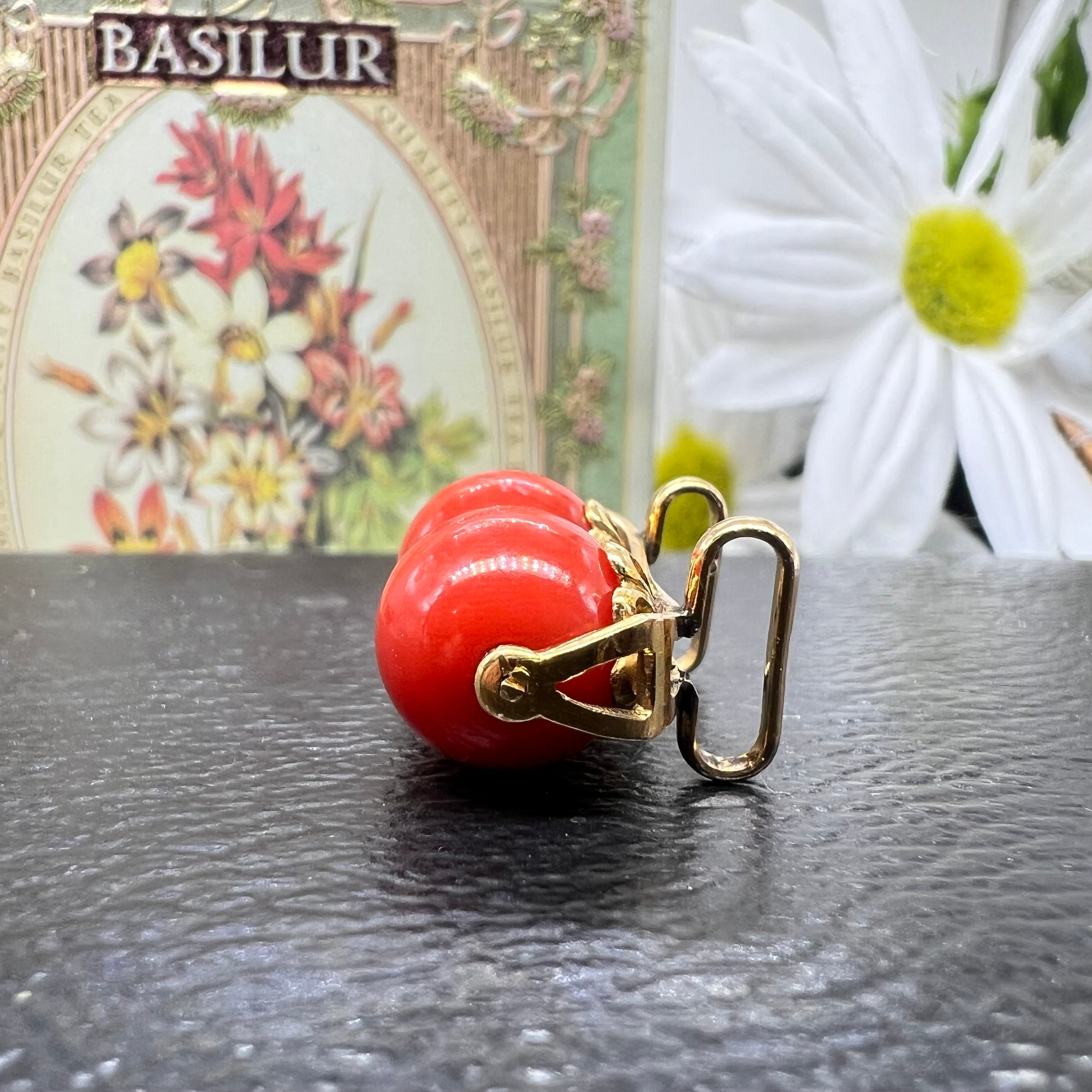 日本の作品】昭和レトロ デザイン ヴィンテージ K18 赤珊瑚 サンゴ