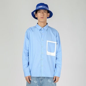 SALE 送料無料 【HIPANDA ハイパンダ】男女兼用 オーバーサイズ 長袖シャツ UNISEX  BIG SILHOUETTE LONG SLEEVED SHIRT / BLUE