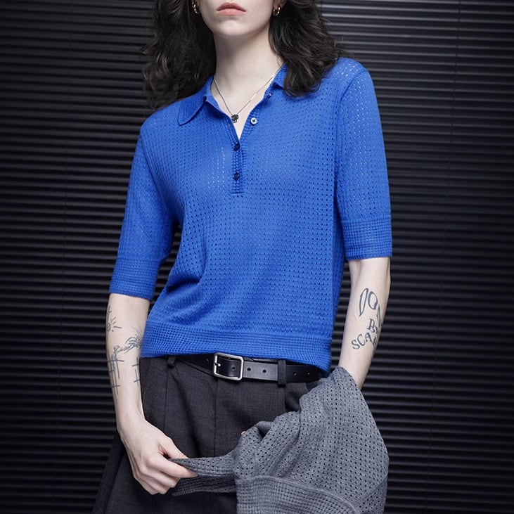 COMOLI(コモリ)18G長袖ニットポロ fade navy (X01-06023） | Pay ID