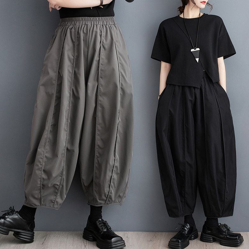 ELASTIC WAIST TAPERED CROPPED HAREM PANTS M-18831