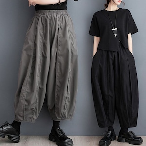 ELASTIC WAIST TAPERED CROPPED HAREM PANTS M-18831