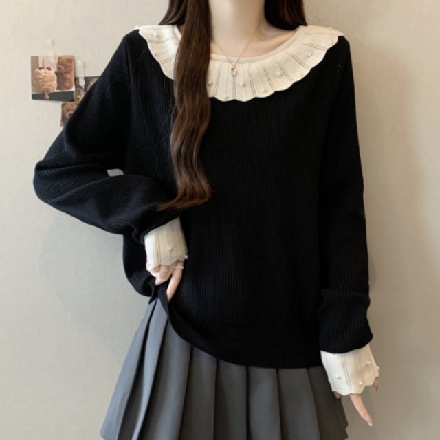 【送料無料】 セーター リブニット 30代 40代 女性用 レディース ゆったり 長袖 Vネック Aライン フレア プルオーバー 装飾 パール 襟 厚手生地 防寒 あったか 温かい 無地 かわいい 大人可愛い 大人女子 こなれ感 シンプル カジュアル 大人 上品 おしゃれ お洒落 ラフ コンサバ フェミニン ガーリー デート お出かけ お茶会 女子会 休日 授業参観 秋 冬 着回し プチプライス デイリーユース 普段使い ファッション コーデ スタイル 楽ちん 定番アイテム