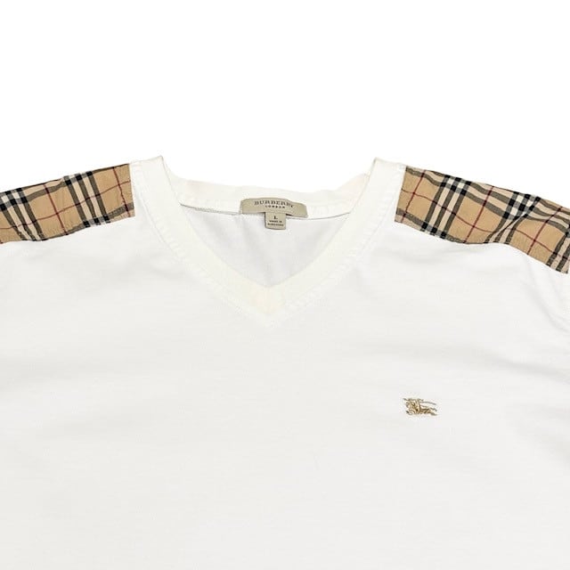 古着 バーバリー BURBERRY 半袖 Vネック Tシャツ クリーニング済み 白