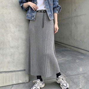 プリーツ ニット スカート レディース 秋冬 韓国 ロングスカート きれいめ 大人 かわいい フェミニン 通勤 ビジネス オフィス シンプル ウエストゴム ハイウエスト ミモレ丈 大人可愛い 大人女子 [LW-CFK011]