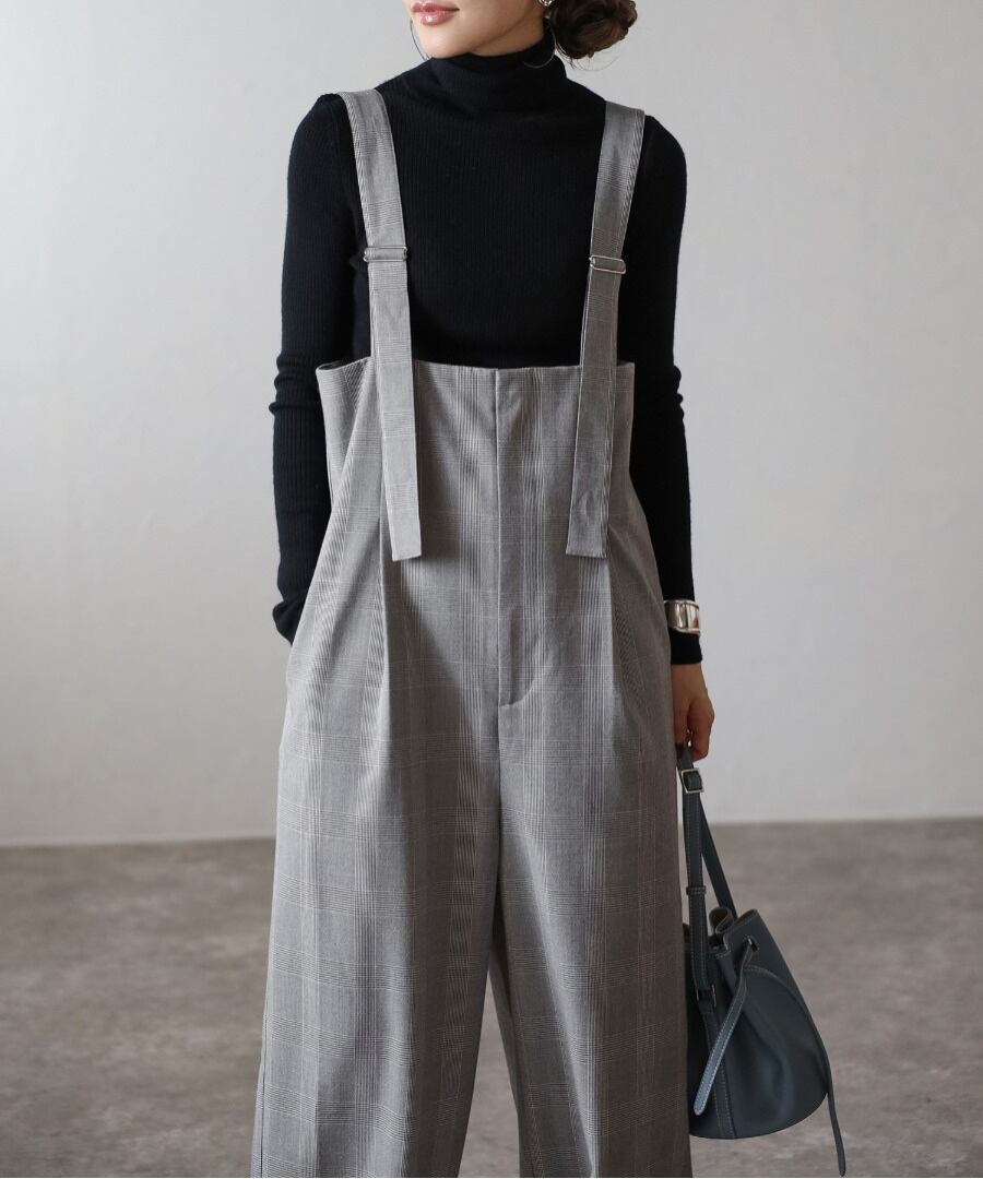 チェック柄ハイウエストサロペット【p-20087】.