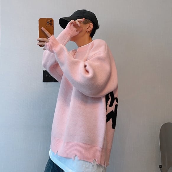 予約販売】ニット セーター オーバーサイズ ダメージ加工 バック