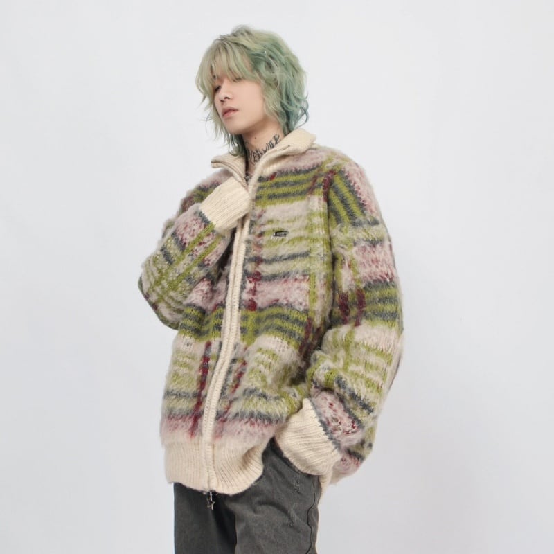 MZSTUDIOストライプジップアップニットカーディガン