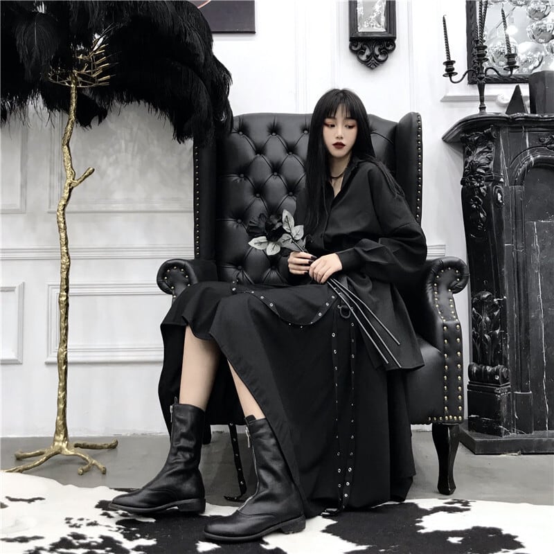 【即納】ゴシックパンク 燕尾デザイン ベルト付き セットアップ アシンメトリー サスペンダースカート