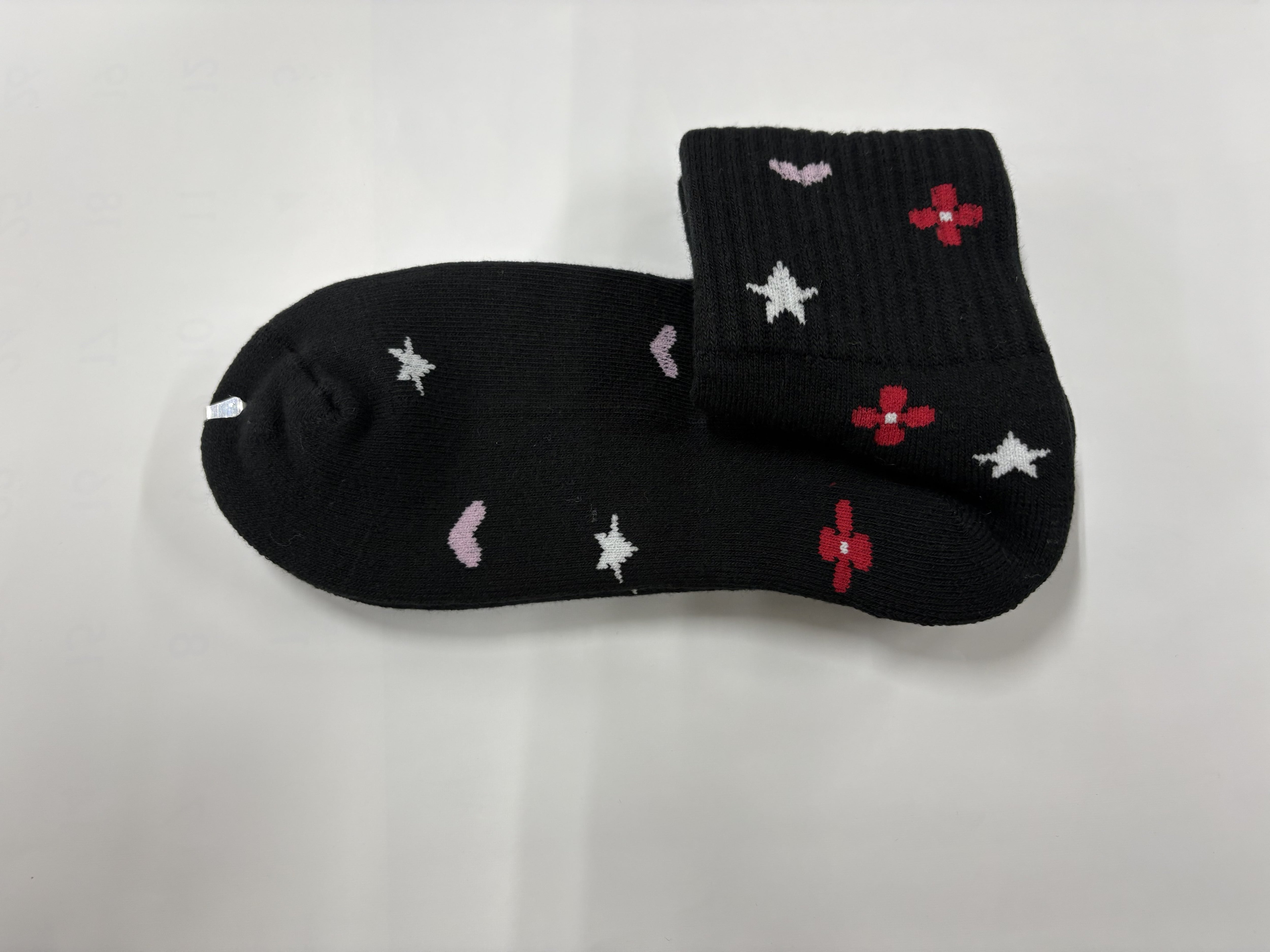 np スポーツソックス レディース 小花柄 カラー/ブラック(ピンク×レッド×ホワイト) フリーサイズ(23〜25cm)