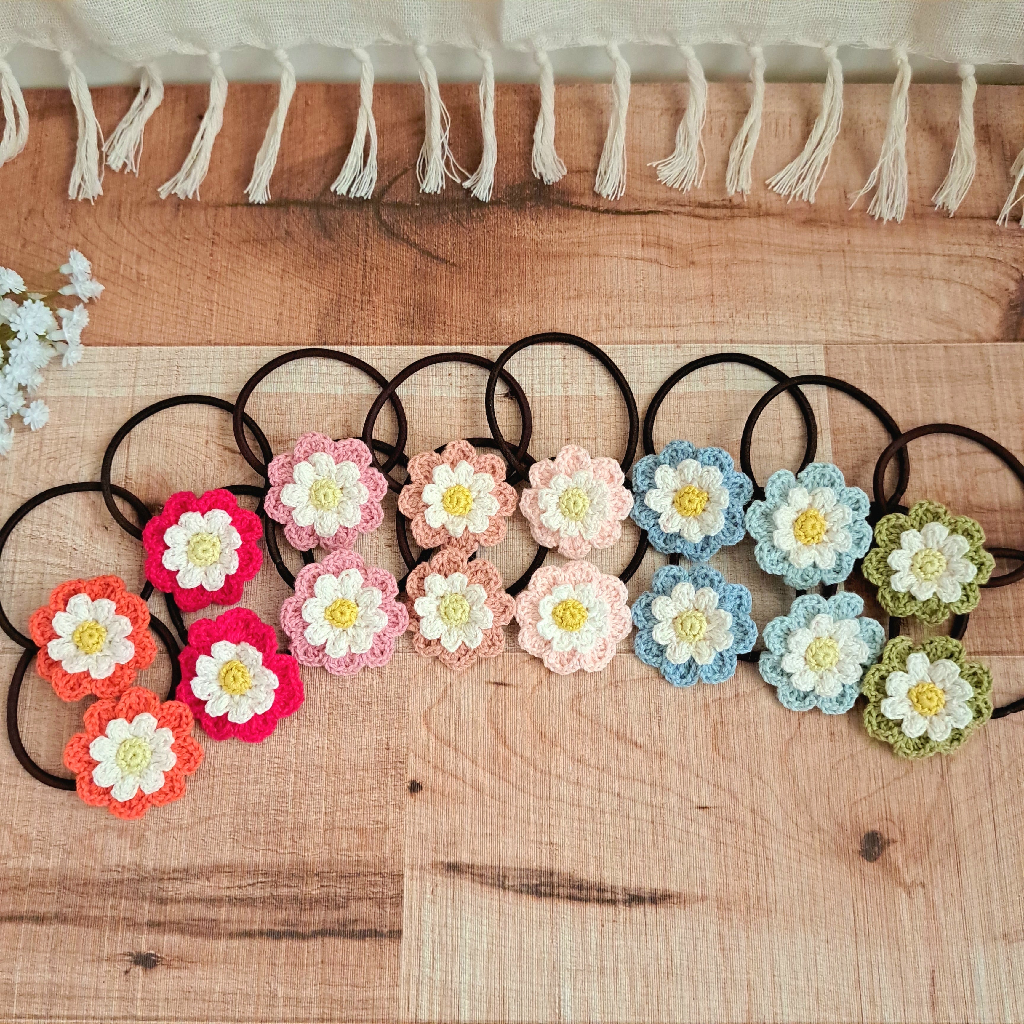 New！／選べる！コットン糸で編むナチュラル雰囲気のお花ヘアゴム
