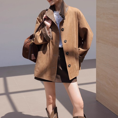 スタンドカラーバイカラージャケット ・19949