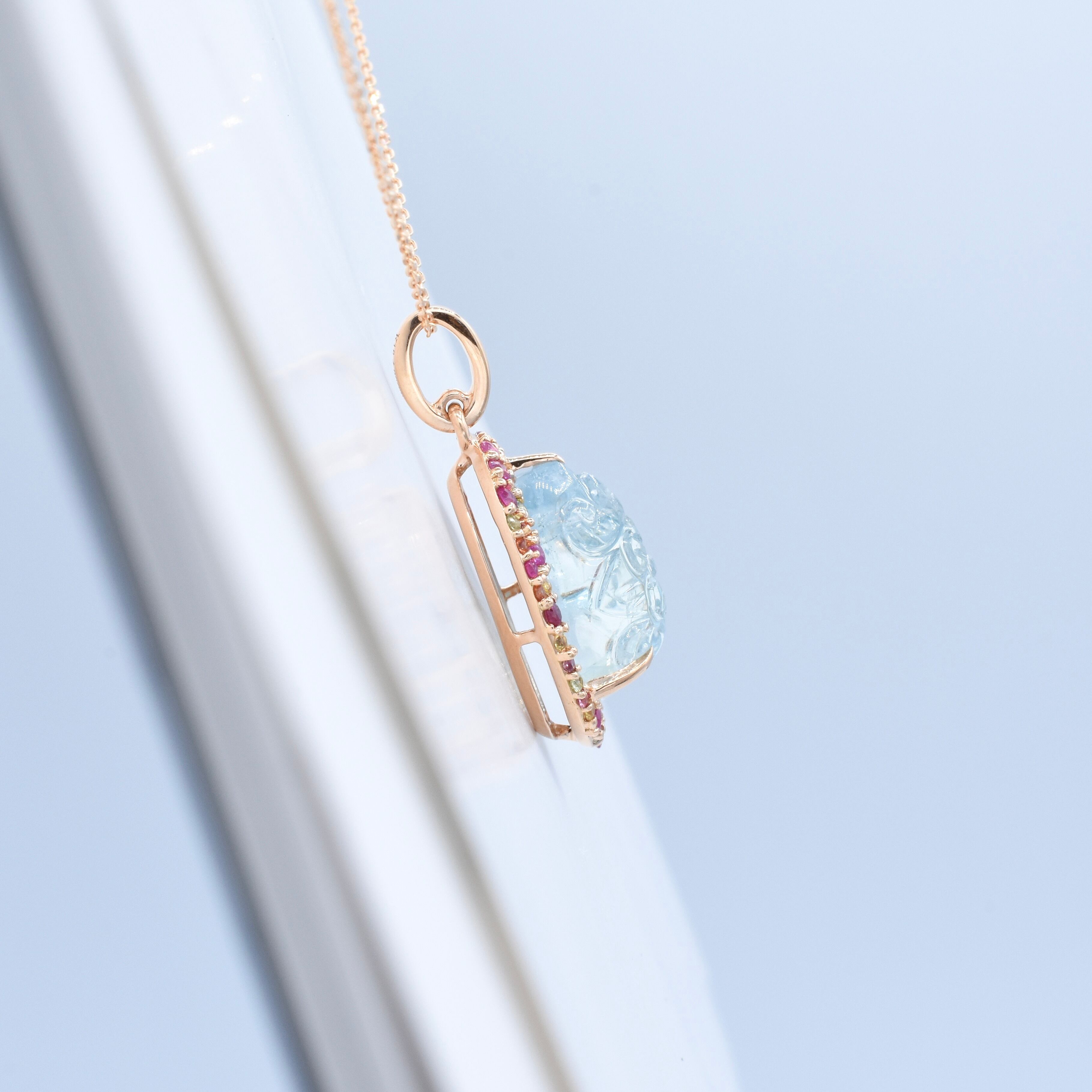 限定！】 アクアマリン フラワー カービング 18金 ピンクゴールド  