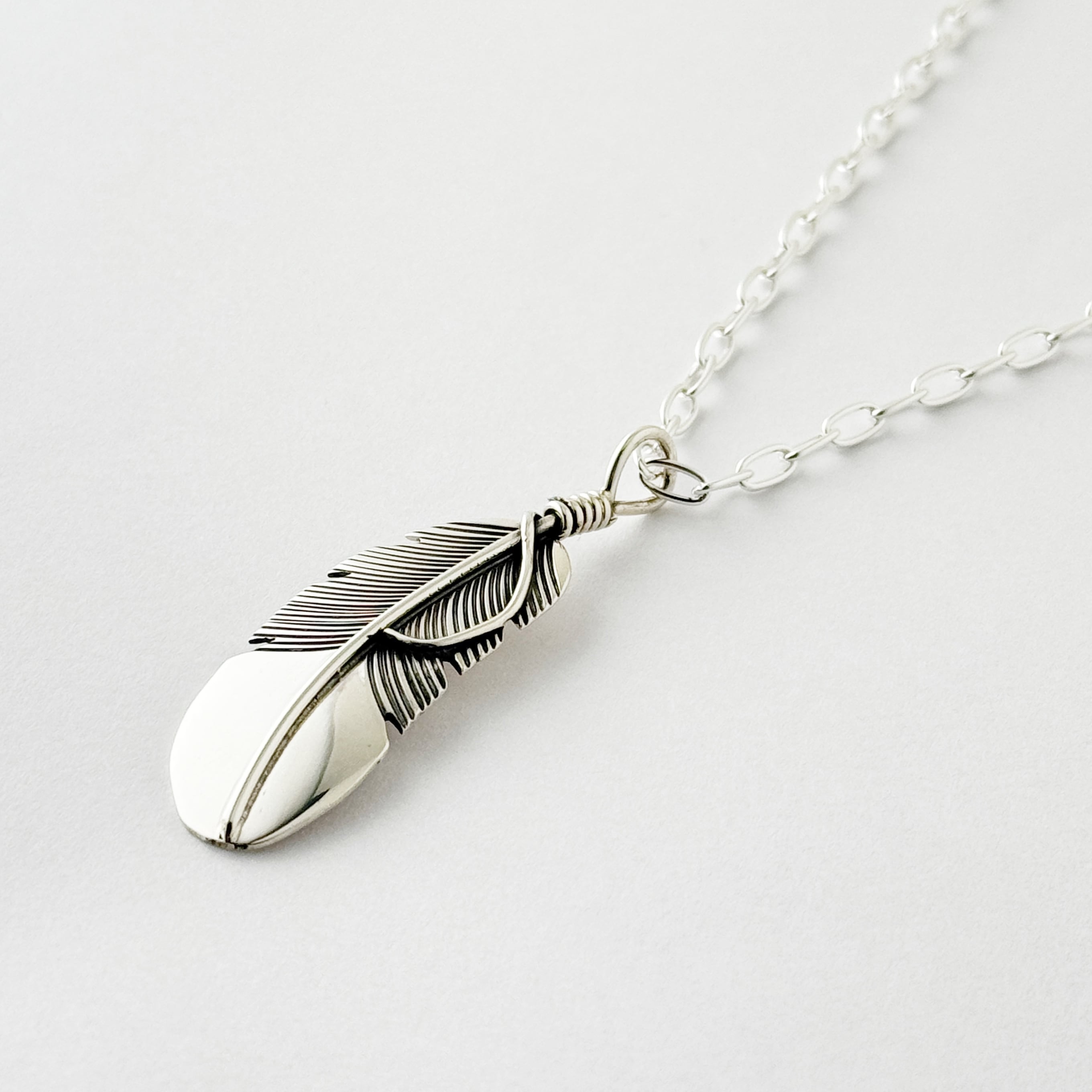《Indian jewelry》【一点物】 Silver Big フェザー ペンダント ネックレス