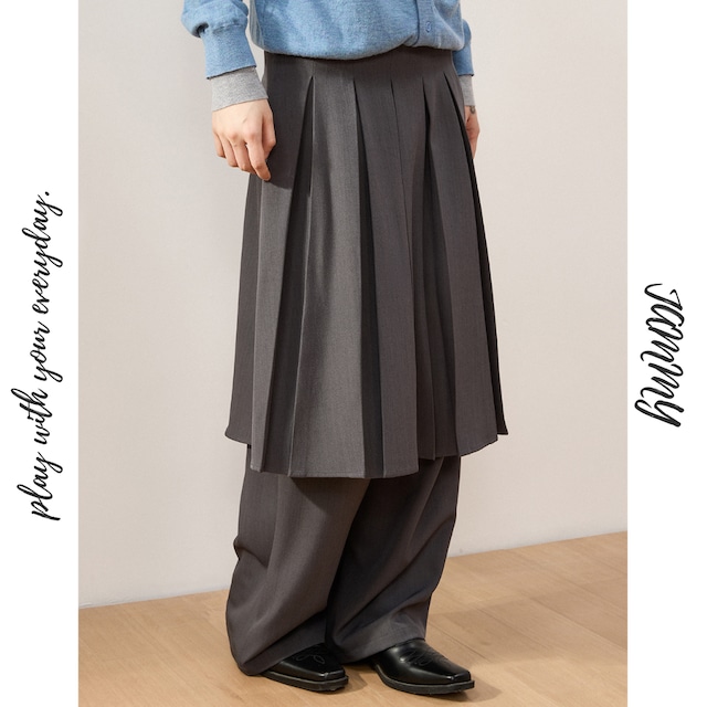 layered pleated wide pants　J00244