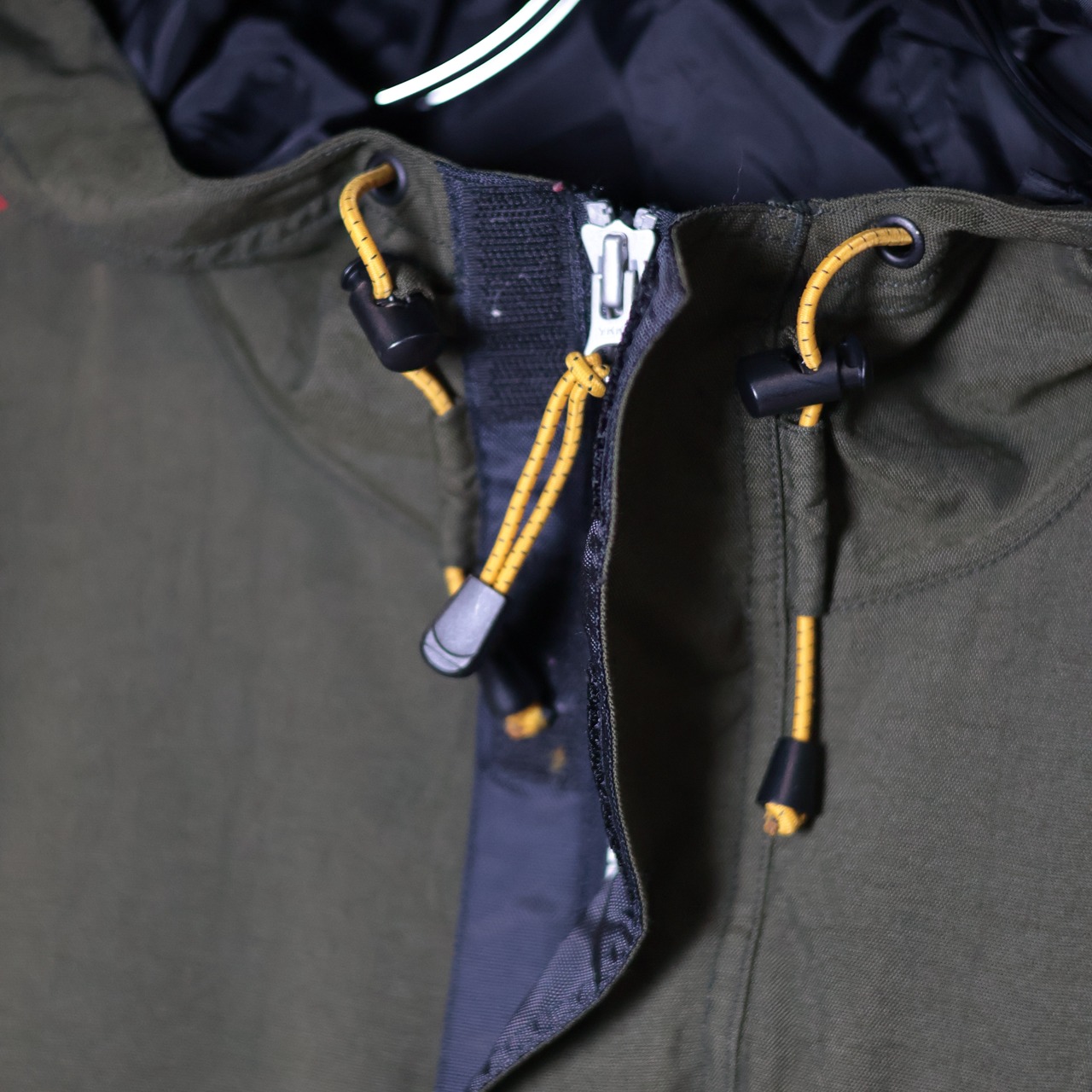 90s OLD GAP マウンテンパーカー カーキ×ブラック ダブルジップ ドローコード M