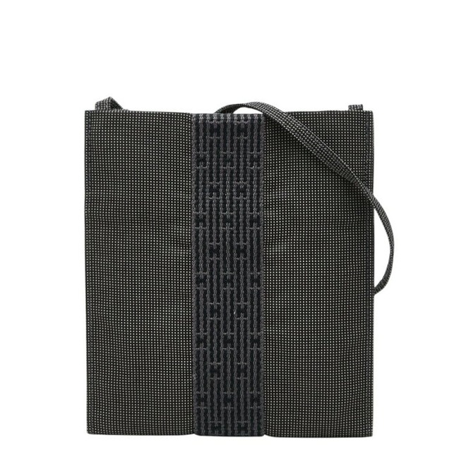 エルメス エールライン 斜め掛け ショルダーバッグ ポシェット ブラック グレー キャンバス レディース HERMES 【中古】
