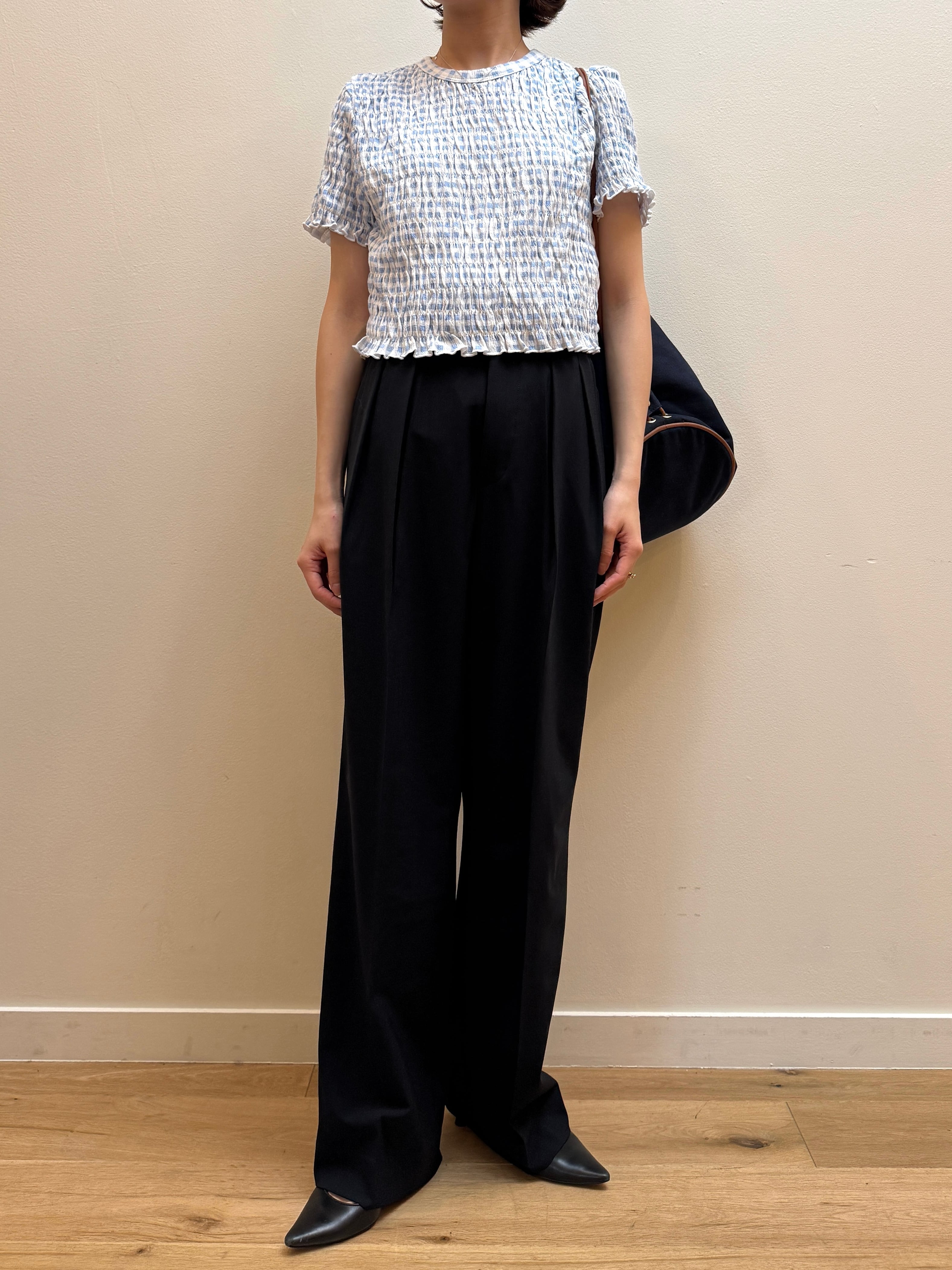 CU11-5 USED GINGHAM CHECK TEE -BLUE×WHITE-
