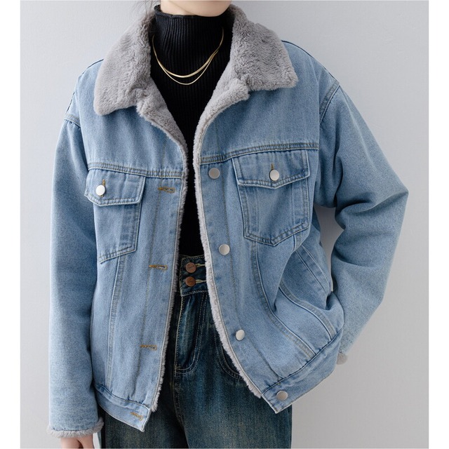 ボア襟ボタンフロントデニムジャケット 2col 231904