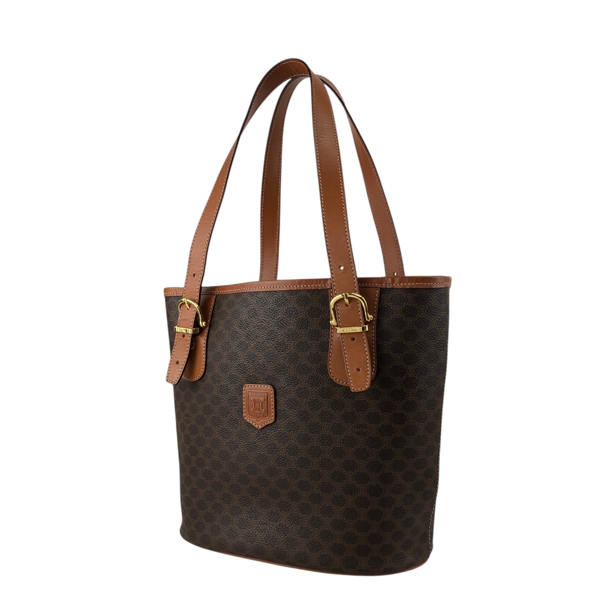 CELINE セリーヌ マカダム トートバッグ バッグ ブラウン レザー CELINE セリーヌ マカダム ハンドバッグ ブラウン ブラゾン型押し PVC