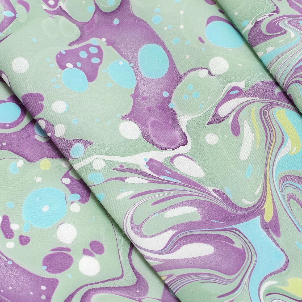 suminagashi リバーシブル半巾帯 ［裏葉色×パープル 　ドット×マーブル］