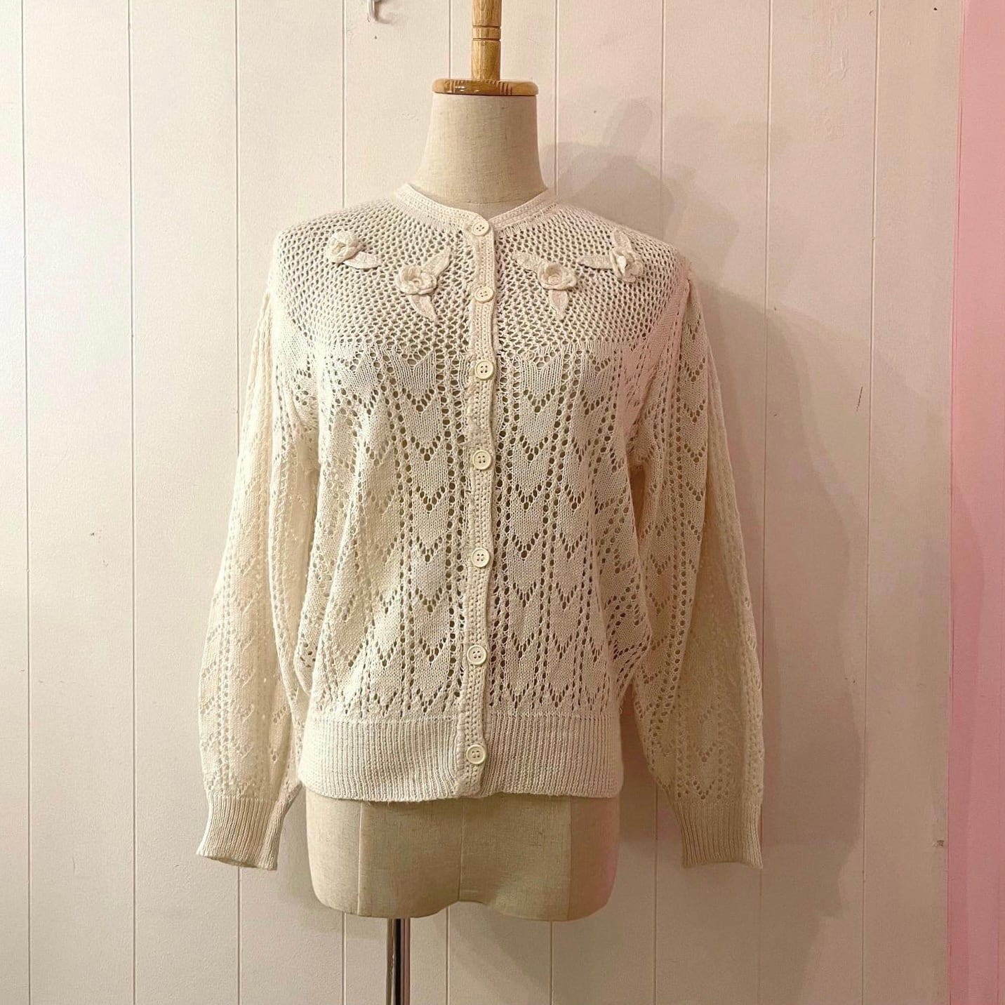 white rose crochet knit cardigan