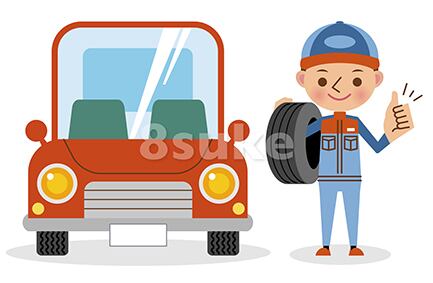 イラスト素材 タイヤを担いでグッドサインをする自動車整備士 ベクター Jpg 8sukeの人物イラスト屋 かわいいベクター素材のダウンロード販売