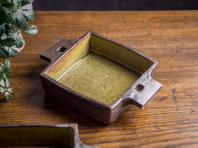 アメ釉 正角 グラタン皿（耐熱皿・角皿・深皿）／吉永哲子