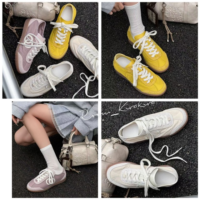 牛革製Wリングパッチスニーカー