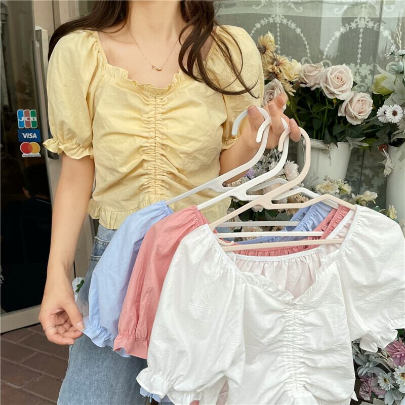 ショートシャツ レディーススプリングサマーギャザートップス 春物 夏物 1号婦人34774441654