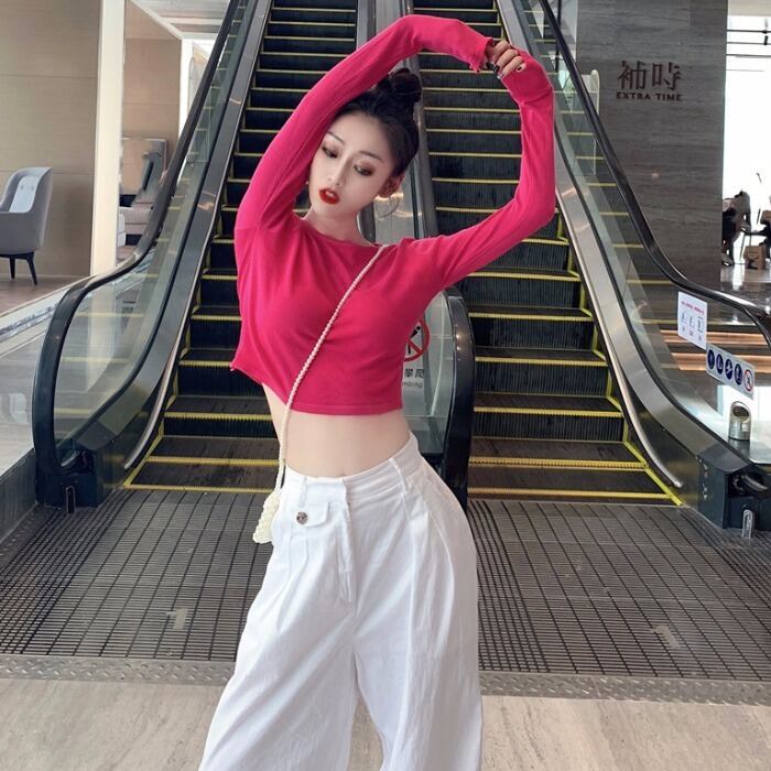 オータムソリッド カラーショートシャツ トップス Tシャツ ロング 秋物 ソリッドカラー ガールズファッション19938142639