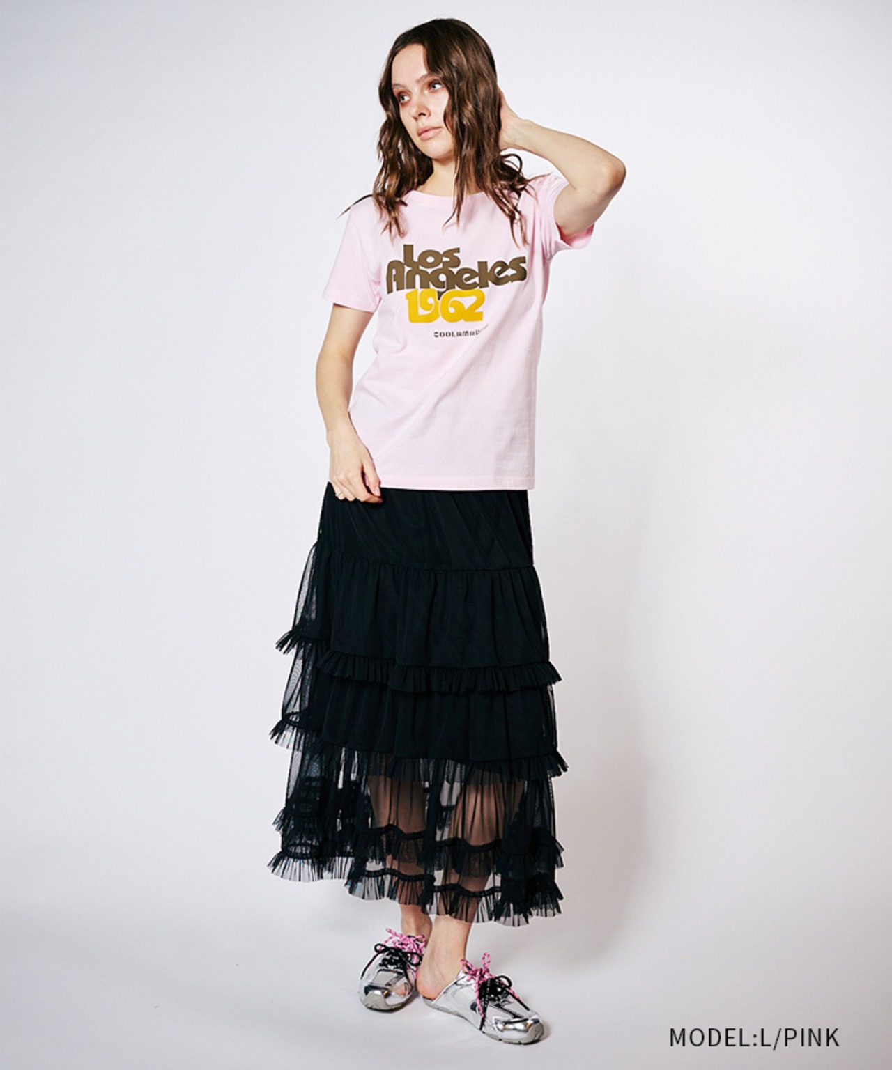 COOLA LA プリントコンパクトTシャツ (L/PINK)　CQ-48097