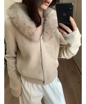 ファーカラーニットカーデ【t-10770】